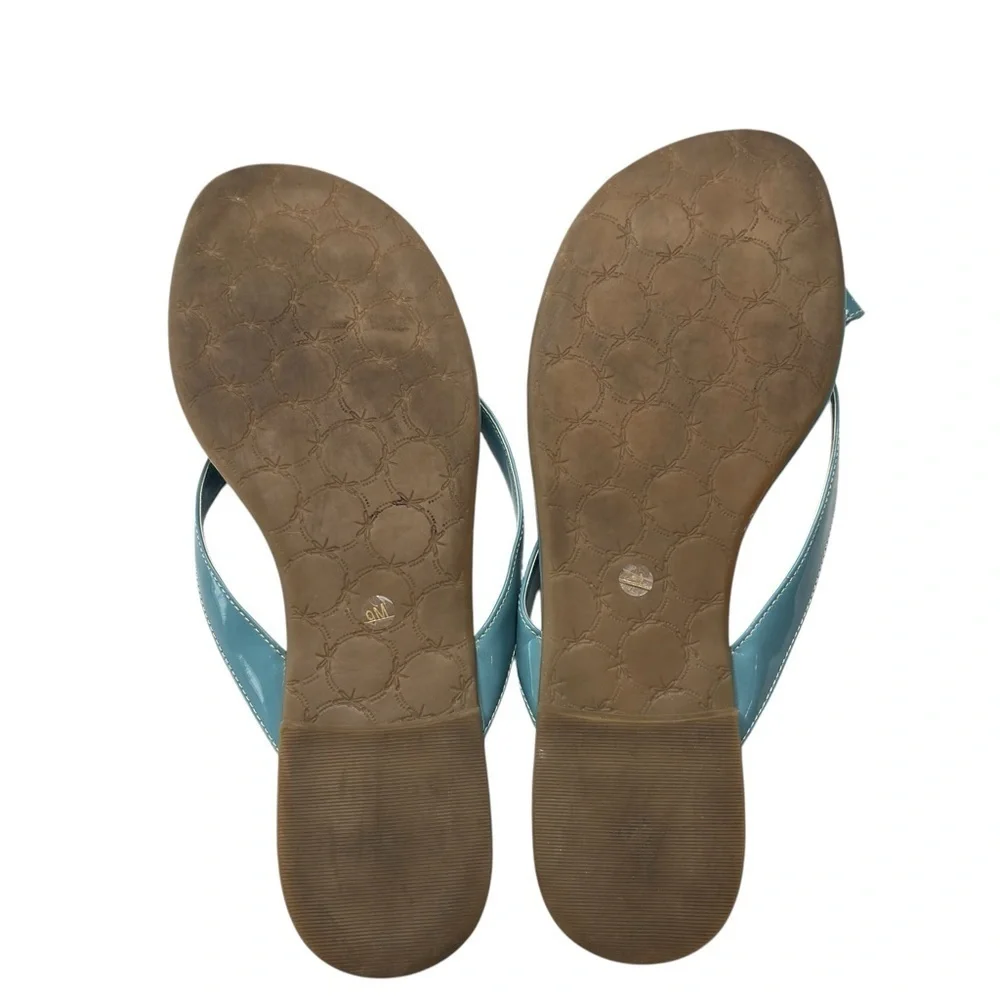 Talbots Womens Blue Sandals Patent Leather Flats Flip Flops with Bow Size US 9